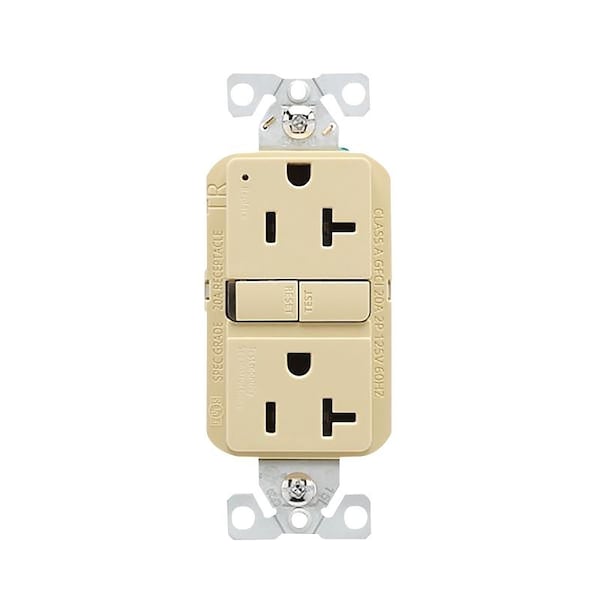 Eaton Receptáculo GFCI resistente a manipulaciones, 125 V, 20 A, NEMA: NEMA 5-20R, Cableado trasero y lateral, Marfil - TRGF20V