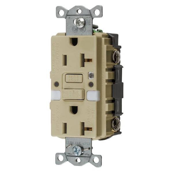Productos de Protección de Energía, Receptáculo GFCI de Grado Comercial, Autoprueba, 20A 125V, 2 Polos 3 Cables a Tierra, 5- 20R, con Luz Nocturna, Marfil - GFRST20INL