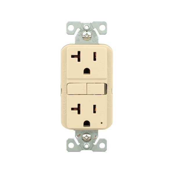Eaton Wiring Devices Eaton GFCI Receptacle, 125 V, 20 A, NEMA: NEMA 5-20R, Back, Side Wiring, Ivory - GF20V-BX-L