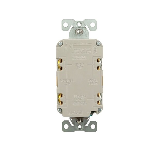 Eaton Wiring Devices Eaton GFCI Receptacle, 125 V, 20 A, NEMA: NEMA 5-20R, Back, Side Wiring, Ivory - GF20V-BX-L