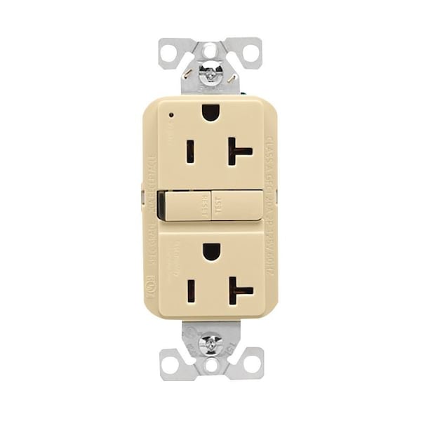 Eaton Wiring Devices Eaton GFCI Receptacle, 125 V, 20 A, NEMA: NEMA 5-20R, Back, Side Wiring, Ivory - GF20V-BX-L