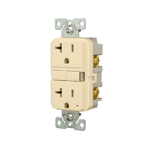 Eaton Wiring Devices Eaton GFCI Receptacle, 125 V, 20 A, NEMA: NEMA 5-20R, Back, Side Wiring, Ivory - GF20V-BX-L
