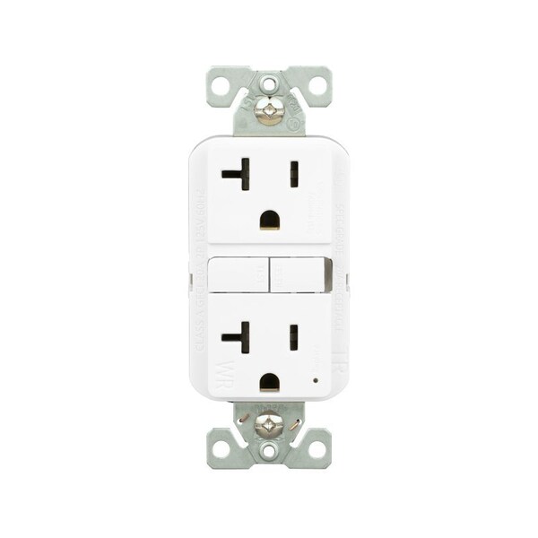 Receptáculo Eaton GFCI resistente a la intemperie y a prueba de manipulaciones, 125 V, 20 A, NEMA 5-20R, conexión trasera y lateral - TWRGF20W