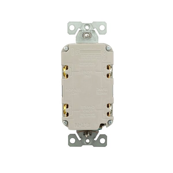 Receptáculo Eaton GFCI resistente a la intemperie y a prueba de manipulaciones, 125 V, 20 A, NEMA 5-20R, conexión trasera y lateral - TWRGF20W