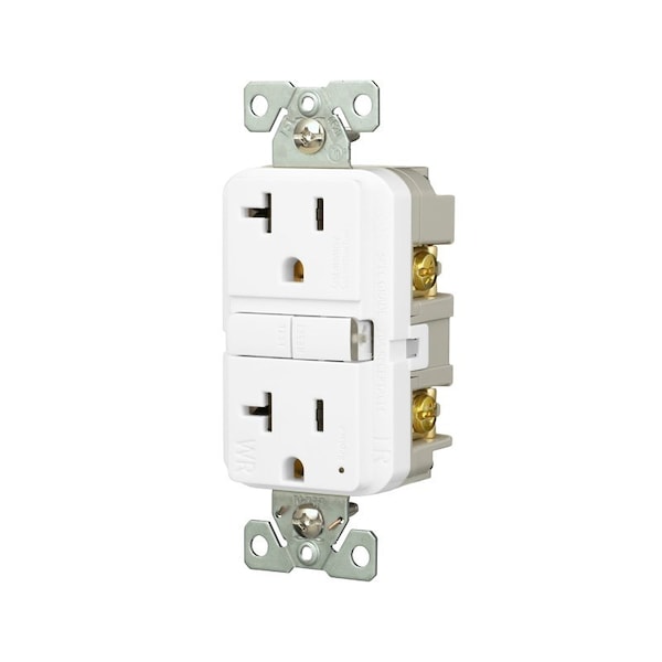 Receptáculo Eaton GFCI resistente a la intemperie y a prueba de manipulaciones, 125 V, 20 A, NEMA 5-20R, conexión trasera y lateral - TWRGF20W