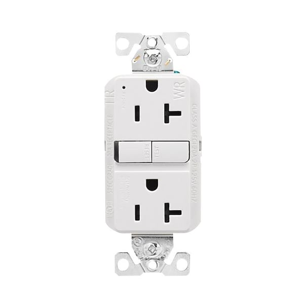 Receptáculo Eaton GFCI resistente a la intemperie y a prueba de manipulaciones, 125 V, 20 A, NEMA 5-20R, conexión trasera y lateral - TWRGF20W