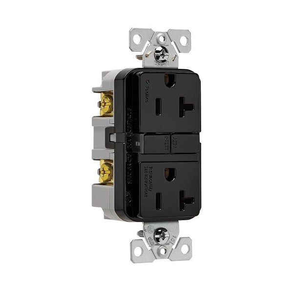 Toma de corriente Eaton GFCI, 125 V, 20 A, NEMA: NEMA 5-20R, con cableado posterior y lateral, color negro - GF20BK