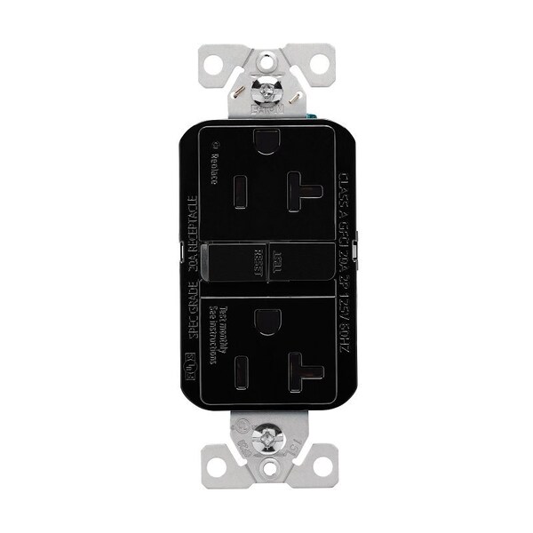 Toma de corriente Eaton GFCI, 125 V, 20 A, NEMA: NEMA 5-20R, con cableado posterior y lateral, color negro - GF20BK