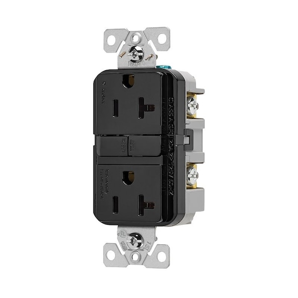 Toma de corriente Eaton GFCI, 125 V, 20 A, NEMA: NEMA 5-20R, con cableado posterior y lateral, color negro - GF20BK