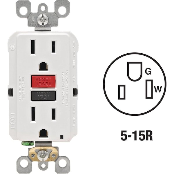 Leviton SmartlockPro Self-Test 15A White Residential Grade 5-15R GFCI Outlet - R72-GFNT1-0RW