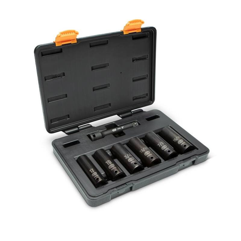Juego de dados de impacto para tuercas profundas SAE/Métricas de 1/2 pulgadas de GEARWRENCH con estuche de almacenamiento (7 piezas) - 89083