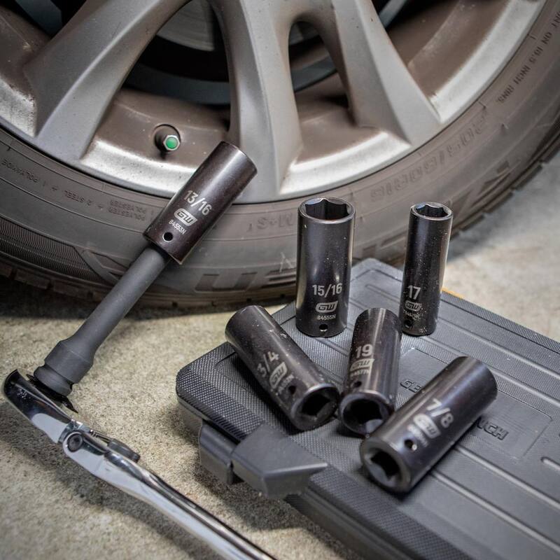 Juego de dados de impacto para tuercas profundas SAE/Métricas de 1/2 pulgadas de GEARWRENCH con estuche de almacenamiento (7 piezas) - 89083