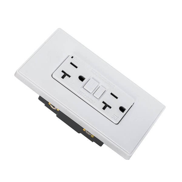 Tomacorriente GFCI Coby de 20 amperios, diseño estrecho de doble receptáculo GFI 5-15R, TR a prueba de manipulaciones, 2 unidades - CBGE05W