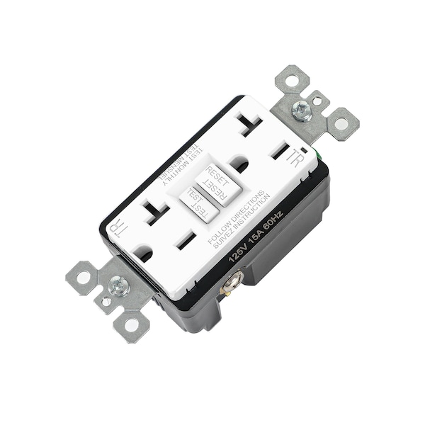 Tomacorriente GFCI Coby de 20 amperios, diseño estrecho de doble receptáculo GFI 5-15R, TR a prueba de manipulaciones, 2 unidades - CBGE05W