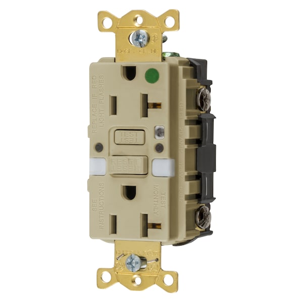 Receptáculo GFCI autoprueba de alta resistencia para uso hospitalario con luz nocturna, 20A, Marfil - GFRST83INL