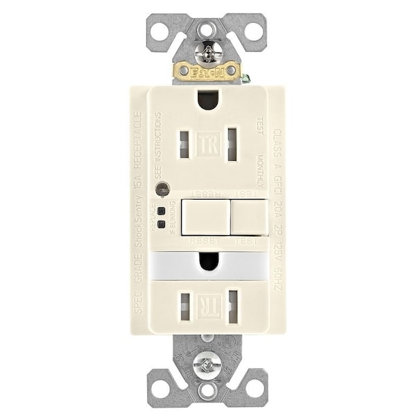 Eaton Wiring Devices GFCI and Nightlight, 2 -Pole, 15 A, 125 V, Back, Side Wiring, NEMA: 5-15R - TRSGFNL15LA