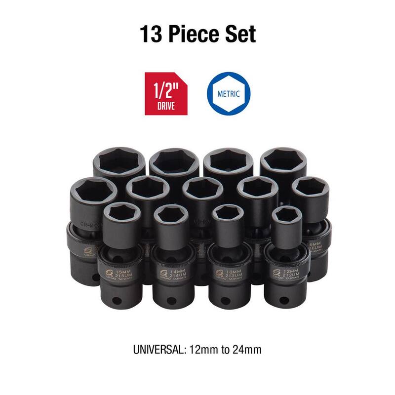 Juego de casquillos de impacto universal métricos de 1/2 pulgadas de SUNEX TOOLS (13 piezas) - 2665