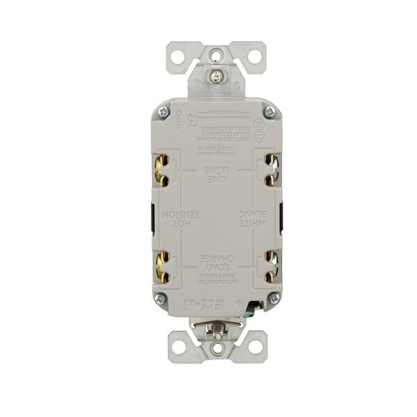 Receptáculo GFCI resistente a manipulaciones Eaton, 125 V, 15 A, NEMA: NEMA 5-15R, cableado trasero y lateral - TRGF15RB-BX-L