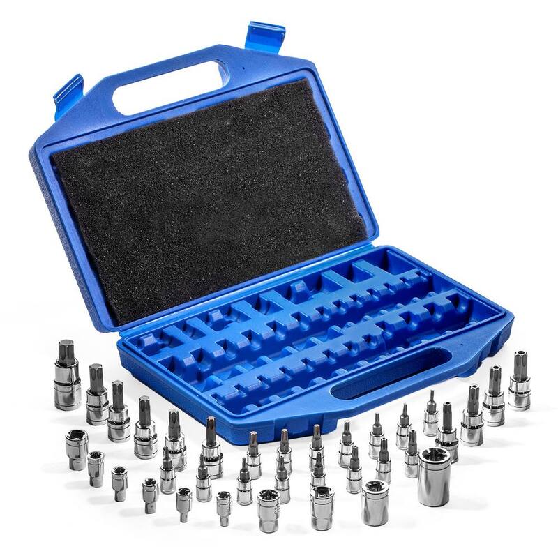 XtremepowerUS Juego de puntas de vaso con estrella externa Torx/TR de 1/4 y 3/8 de pulgada a prueba de manipulaciones (35 piezas) - 33802
