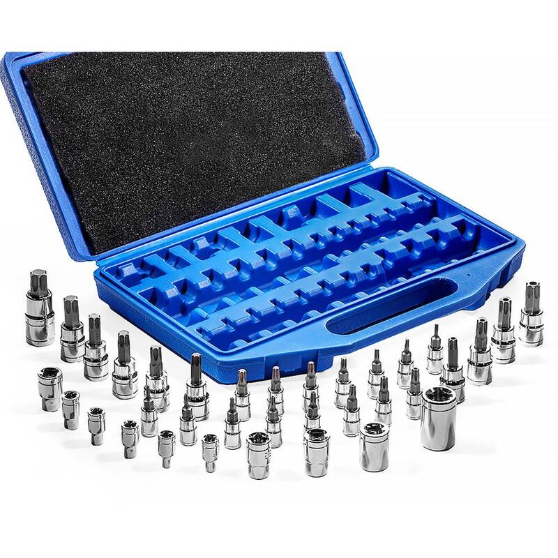 XtremepowerUS Juego de puntas de vaso con estrella externa Torx/TR de 1/4 y 3/8 de pulgada a prueba de manipulaciones (35 piezas) - 33802