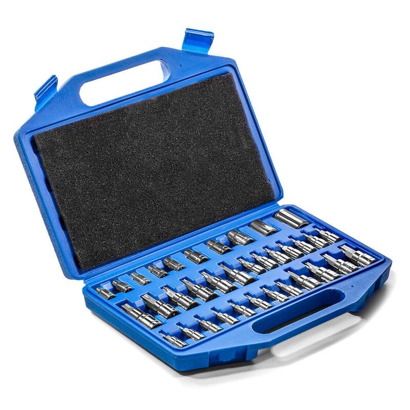 XtremepowerUS Juego de puntas de vaso con estrella externa Torx/TR de 1/4 y 3/8 de pulgada a prueba de manipulaciones (35 piezas) - 33802