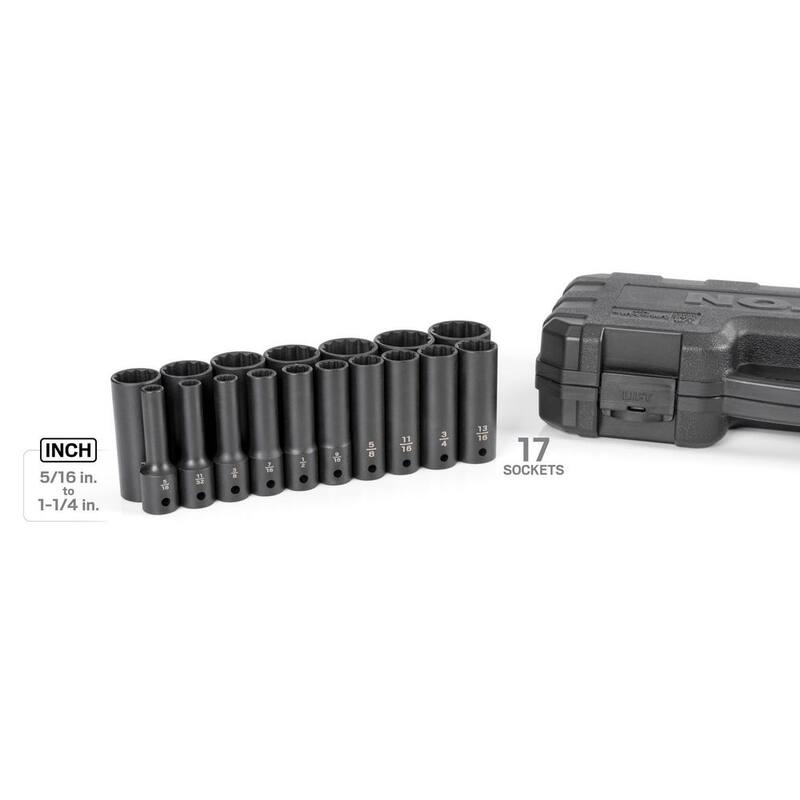 Juego de dados de impacto de 12 puntos de 1/2 pulgadas TEKTON, 17 piezas (5/16 - 1-1/4 pulgadas) - SID92337