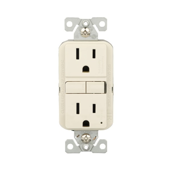 Receptáculo GFCI resistente a manipulaciones Eaton, 125 V, 15 A, NEMA: NEMA 5-15R, Cableado posterior y lateral, Almendra clara - TRGF15LA