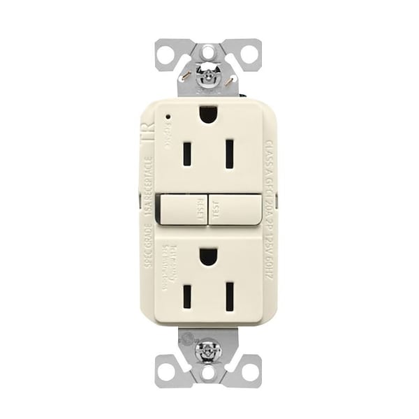 Receptáculo GFCI resistente a manipulaciones Eaton, 125 V, 15 A, NEMA: NEMA 5-15R, Cableado posterior y lateral, Almendra clara - TRGF15LA