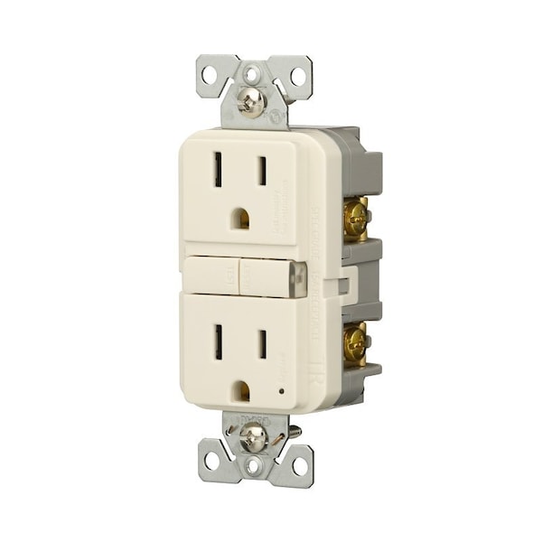 Receptáculo GFCI resistente a manipulaciones Eaton, 125 V, 15 A, NEMA: NEMA 5-15R, Cableado posterior y lateral, Almendra clara - TRGF15LA