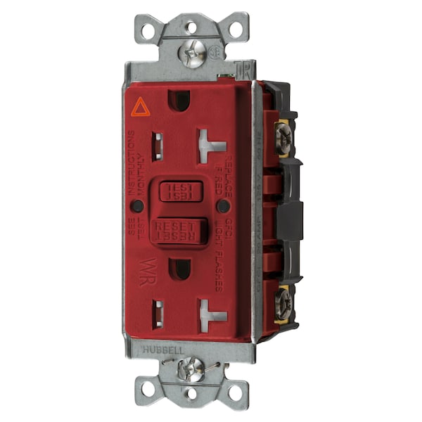 Hubbell Wiring Device-Kellems Power Protection Devices, Receptacle, Self Test, GFCI, IG, TRWR, Commercial Grade, 20A 125V, 2-Pole 3-Wire Grounding, 5-20R, Red - GFTWRST20RIG