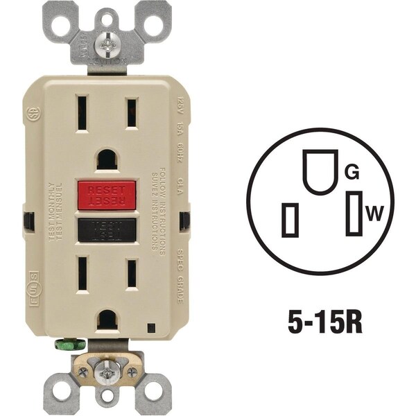 Tomacorriente GFCI SmartlockPro Self-Test 15A Ivory Residencial 5-15R - R71-GFNT1-0RI