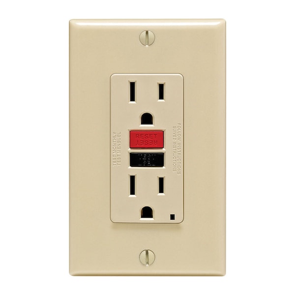 Tomacorriente Leviton GFCI de 15 amperes 125 V color marfil 5-15R 1 pieza - C21-GFNT1-RNI