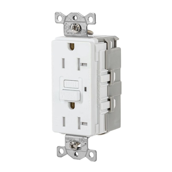 Toma corriente GFCI de 20 amperios, blanco, resistente al agua y a la intemperie con autoprueba - SNAPGFTW20W de Hubbell Wiring Device-Kellems