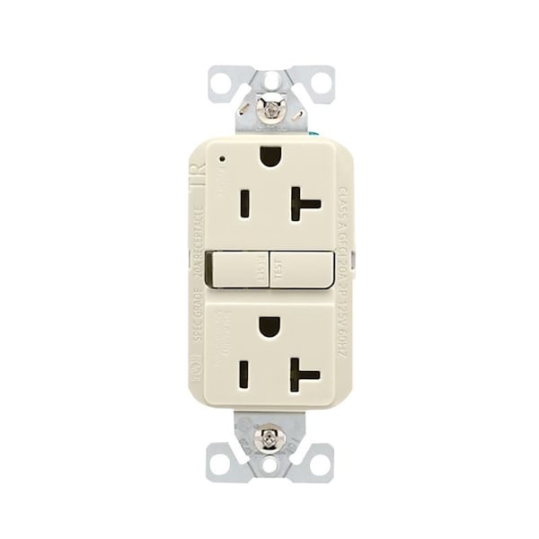 Receptáculo GFCI resistente a manipulaciones Eaton, 125 V, 20 A, NEMA: NEMA 5-20R, cableado posterior y lateral, almendra clara - TRGF20LA