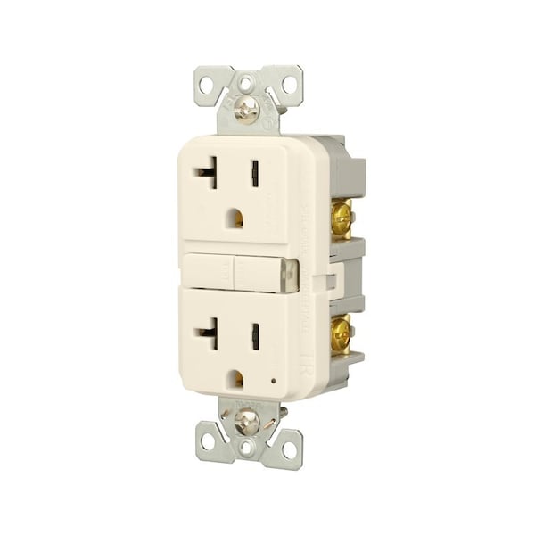 Receptáculo GFCI resistente a manipulaciones Eaton, 125 V, 20 A, NEMA: NEMA 5-20R, cableado posterior y lateral, almendra clara - TRGF20LA