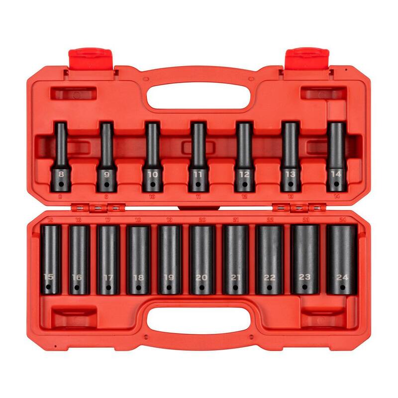 Juego de llaves de impacto de 12 puntos de 1/2 pulgada TEKTON, tamaño profundo (17 piezas) (8 - 24 mm) - SID92339