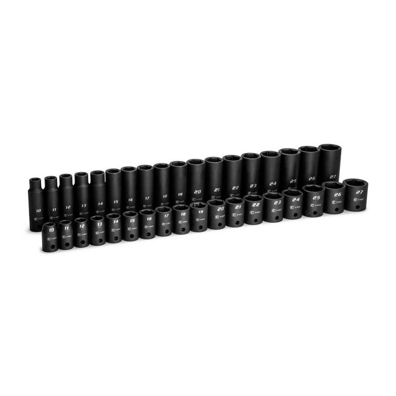 Juego de llaves de impacto superficial y profunda de 1/2 pulgadas métrico de 6 puntas de Capri Tools (36 piezas) - CP55000-36MSD