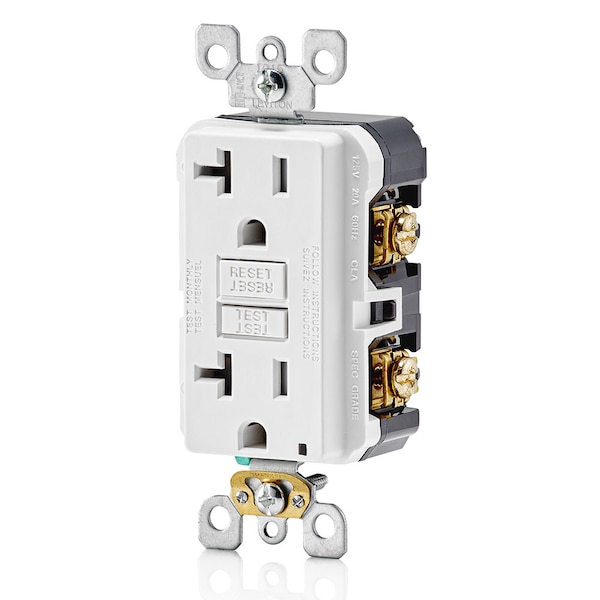 Receptáculo GFCI Leviton, 20A, 125Vac, 5-20R, Blanco - GFTR2-W