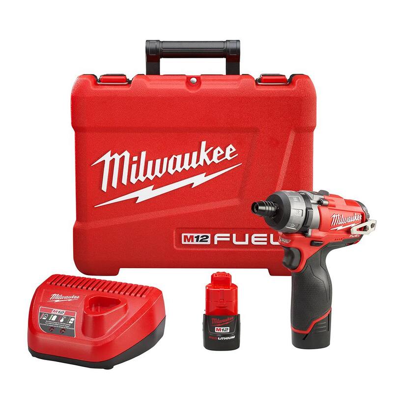 Milwaukee M12 FUEL 12V Destornillador inalámbrico de 1/4 de pulgada con hexagonal de 2 velocidades Kit con paquete de batería M12 de 6.0 Ah - 2402-22-48-11-2460