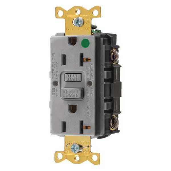 Hubbell Wiring Device-Kellems GFCI Receptacle, 20A, 125VAC, 5-20R, Gray - GFR83GRY