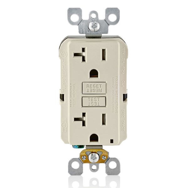 Receptáculo GFCI Leviton, 20A, 125Vac, 5-20R, Color Almendra - GFTR2-T