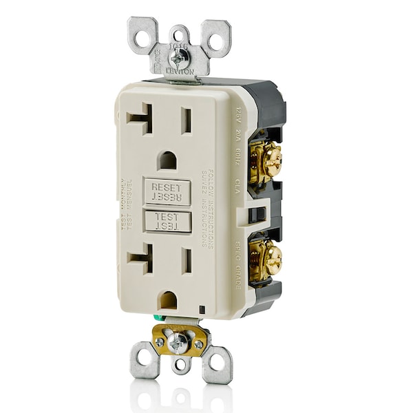 Receptáculo GFCI Leviton, 20A, 125Vac, 5-20R, Color Almendra - GFTR2-T