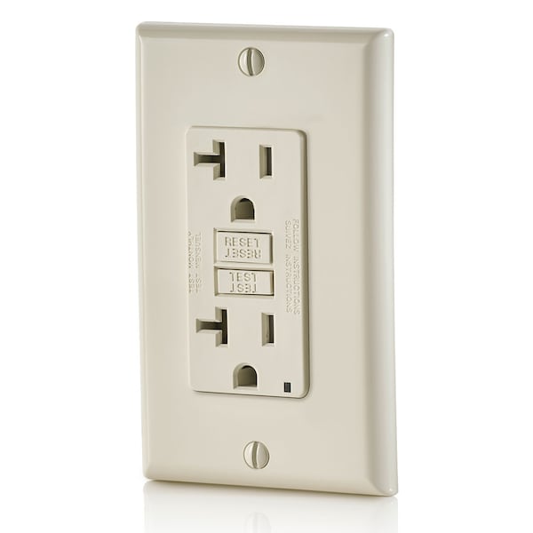 Receptáculo GFCI Leviton, 20A, 125Vac, 5-20R, Color Almendra - GFTR2-T