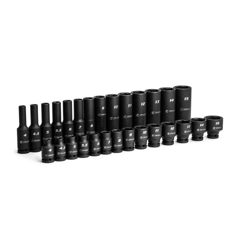 Juego de vasos de impacto rasos y profundos de 1/4 pulgadas con unidad métrica de 6 puntas (28 piezas) - CP51000-28MSD