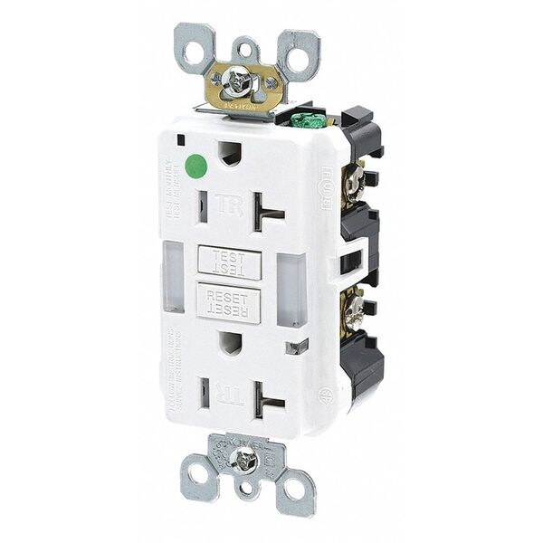 Leviton Receptáculo, Blanco, 20 A, GFCI, 2P3W, Trasero; Lateral, 1 Pieza - GFNL2-HGW