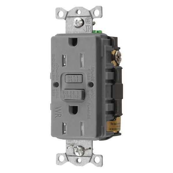 Hubbell Wiring Device-Kellems GFCI Receptacle, 15A, 125VAC, 5-15R, Gray - GFRTW15GRY