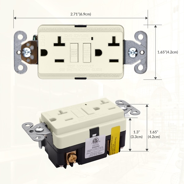Receptáculo de salida GFCI de auto prueba 20A, Light Almond, PK 10 - GLS-20A-LA-10