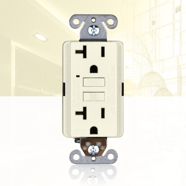 Receptáculo de salida GFCI de auto prueba 20A, Light Almond, PK 10 - GLS-20A-LA-10
