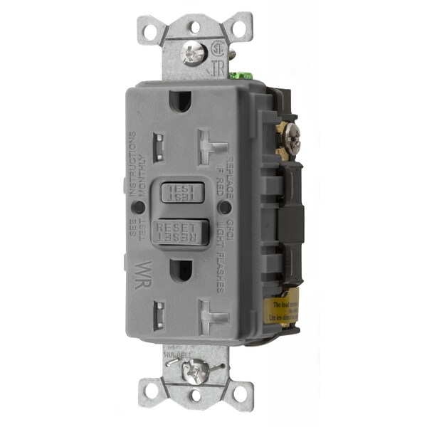 Receptáculo GFCI resistente a la intemperie y a prueba de manipulaciones para uso comercial pesado AUTOGUARD® Self-Test (Ensamblado en EE. UU.), 20A, gris - GFTWRST20GYU
