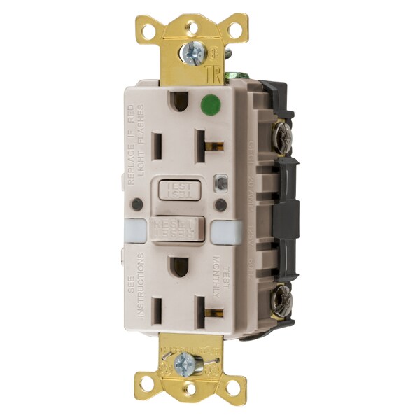 Hubbell Wiring Device-Kellems Heavy Duty Hospital Grade Tamper-Resistant AUTOGUARD® Self-Test GFCI Receptacle with Nightlight, 20A, Light Almond - GFTRST83LANL